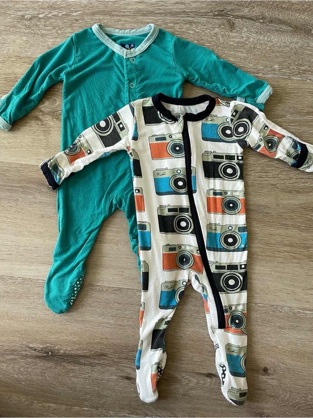 Kickee Pants Two Footie Bundle | Teal Footie & Camera Print Footie